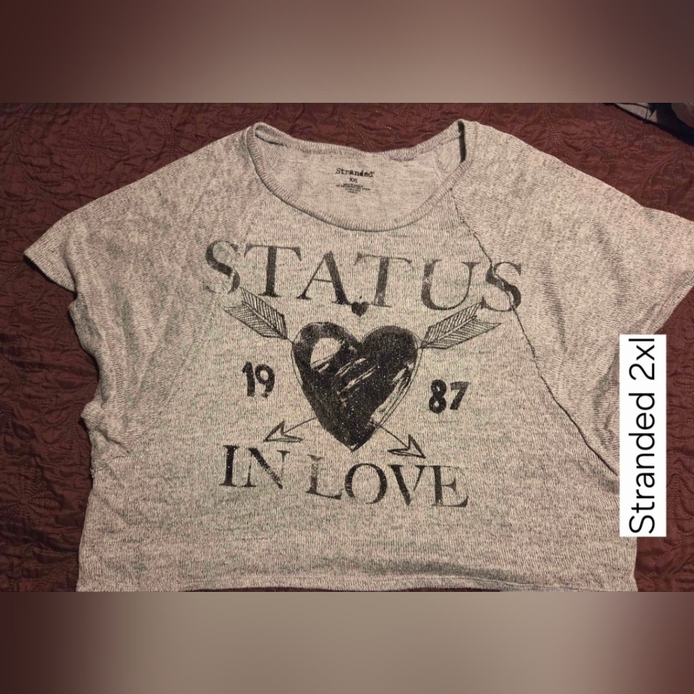 Stranded Gray Tee with Black "Status In Love" Graphic